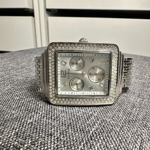 Express Women’s Silver-Tone Square Dial Watch with Crystal Accents